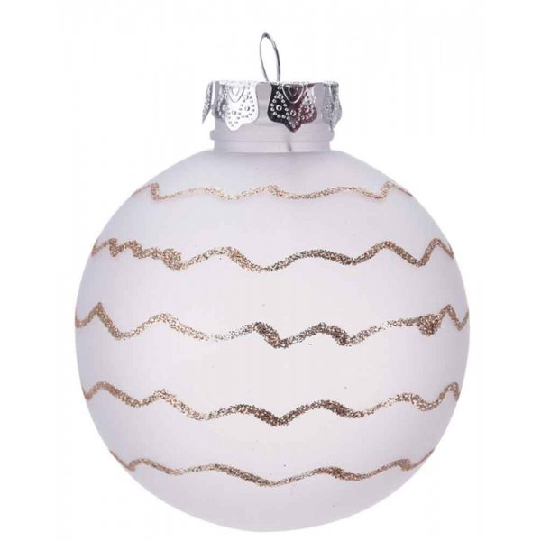 Χριστουγεννιάτικη Μπάλα Λευκή, με Χρυσά Σχέδια (8cm)